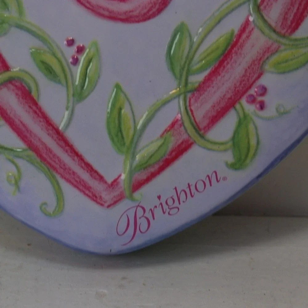 Brighton Tin Jewelry box Heart-shaped Flower vines Striped‎ Y2K Vintage